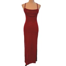 Rampage Y2k Sz S Coquette Red Sparkle Floral Spaghetti Strap Milkmaid Maxi Dress