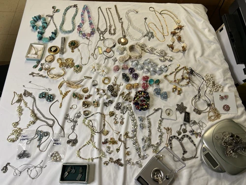 Vintage jewelry mixed lot .925 costume GF turquoise jade wear pearl READ DES