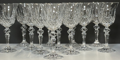 4 Vintage Bohemia Crystal Marquis Wine Glass Elegant Cut Crystal Stemware EUC