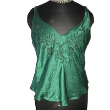 Vtg Victoria's Secret Forest Green Embroidered 100 Silk Cami Top
