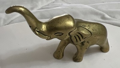 Small Vintage Brass Elephant  Figurine Retro Home Decor Trunk Up Good Luck