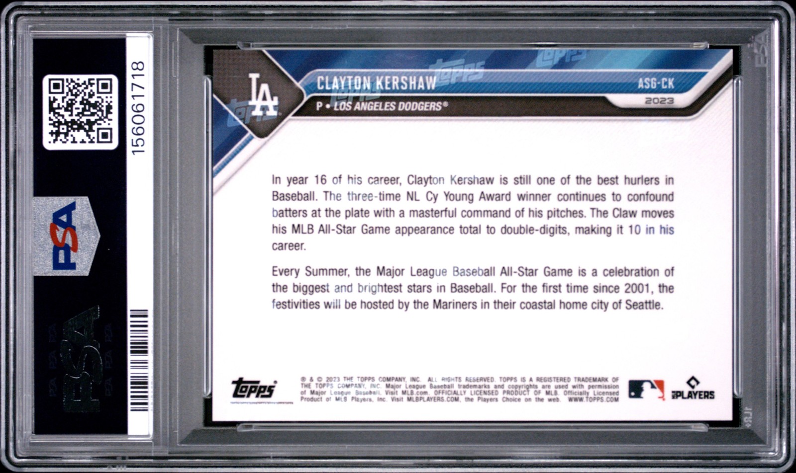2023 Topps Now MLB All-Star Game Selections Clayton Kershaw PSA 10 Los Angeles view 2