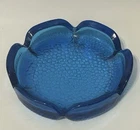 Vintage Anchor Hocking MCM Peacock Blue Lotus Flower Pebble Ashtray 5.75"