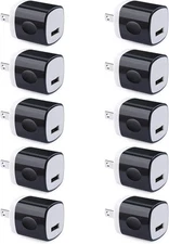 Wall Adapter 10 Pack,UorMe 1A 5V Single Port Charger Power USB Plug Black 
