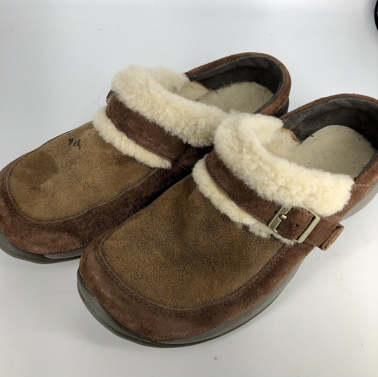 Scarpe zoccoli Merrell Encore con fibbia ~ taglia 8 ~ cacao ~ foderati in pelliccia scamosciata