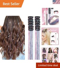 Hair Tinsel Pack of 12 Pcs Colorful Glitter Hair Accessories 20 Inch Clip in ...