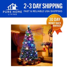 Sturdy 7 Ft Pre-Lit Christmas Tree with Multicolor Optical Fiber Lights