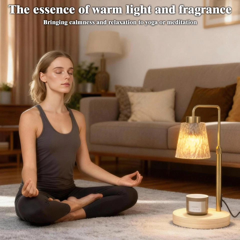 Lámpara Calentador de Velas Doradas, Lámpara Calentador de Vidrio Ajustable Lámpara con Temporizador Foto 4 de 4