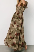 ***NEW Baltic Born BIRDIE MAXI DRESS Olive Floral Sz 2XL Cinched Waist SS***