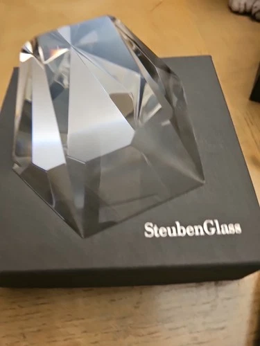 Steuben Glass geometric  prism paperweight 5.5 " wide & 2" high,original packing