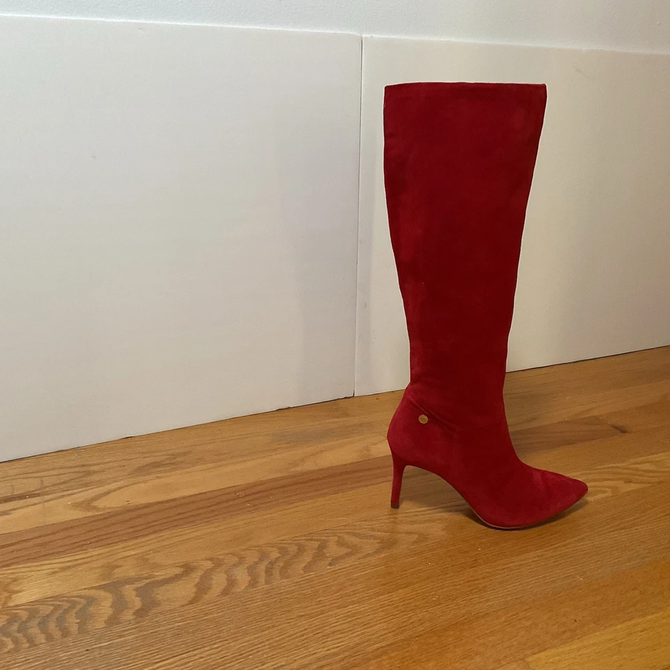 Louise et Cie Mujer Botas Hasta la Rodilla Rojo Gamuza Tacones Vestido de Fiesta 7.5 M. NUEVO Foto 3 de 4