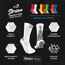SENDA Gravity Pro Grip Socks with NonSlip Technology, Unisex, Crew Length.
