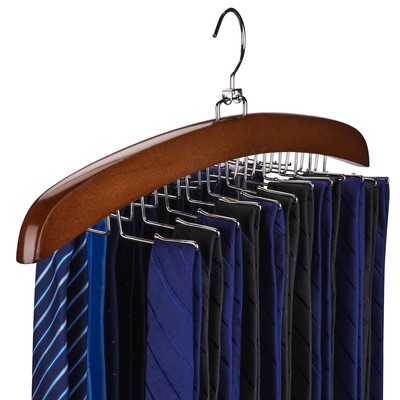 Tie Rack 2Pcs Tie Racks for Men Closet 24 Hooks, Wooden Tie Organizer with Up...