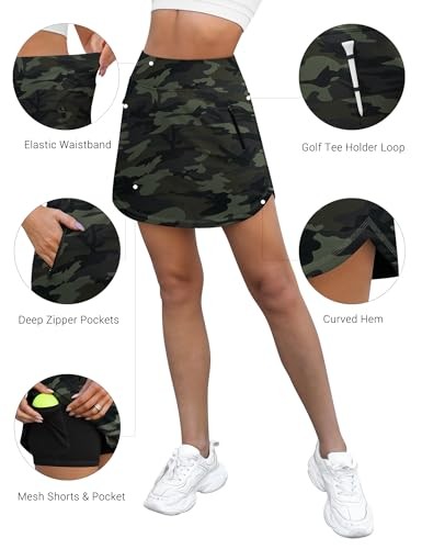 Women's Camo Golf & Tennis Skirt with Zipper Pockets Mid-Length
