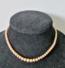 vtg 50s dainty Faux PINK Pearl graduated Choker Necklace MCM signed Japan 