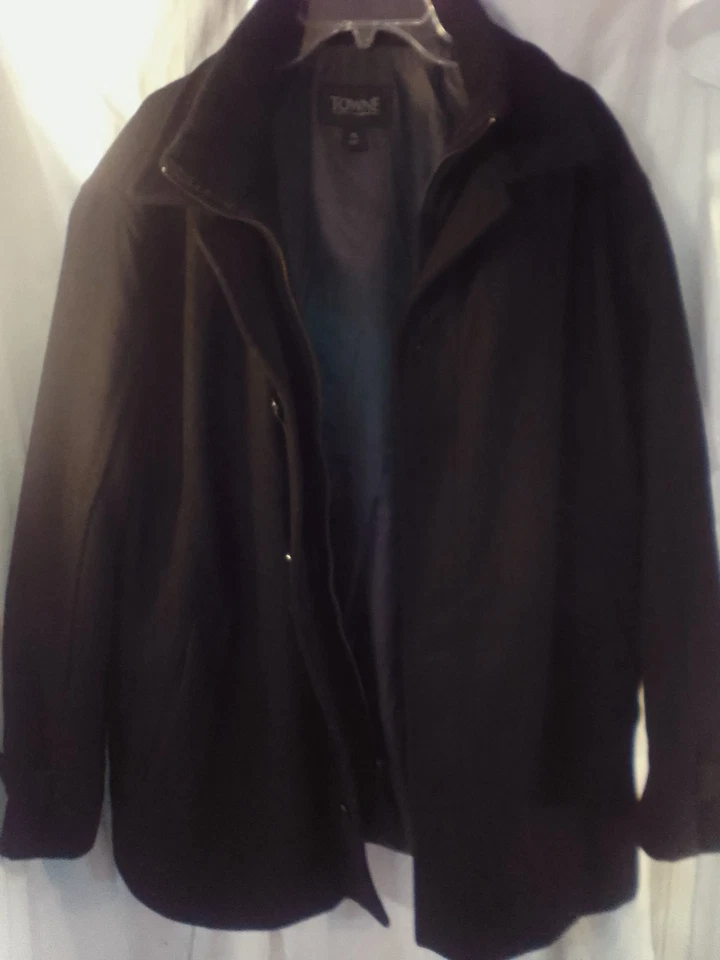 Chaqueta Towne By London Fog Peacoat Hombres XLG Negra Lana Doble Pecho Cremallera N Botón Foto 2 de 4