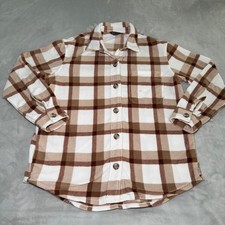 Eddie Bauer Women's Brown Plaid Fleece Button Down Shirt Shacket Size Medium