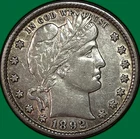 1892 Barber Quarter Almost Uncirculated AU Coin #38518