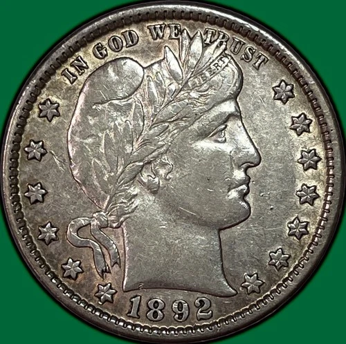 1892 Barber Quarter Almost Uncirculated AU Coin #38518