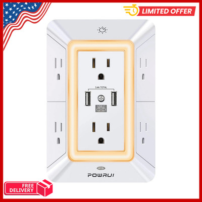 Multi Plug Outlet Surge Protector - POWRUI 6 Outlet Extender with 3 USB Ports...