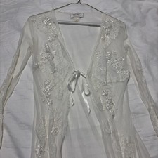 Victoria s Secret Sheer Long Mesh Lace Robe Cover Up White S Small