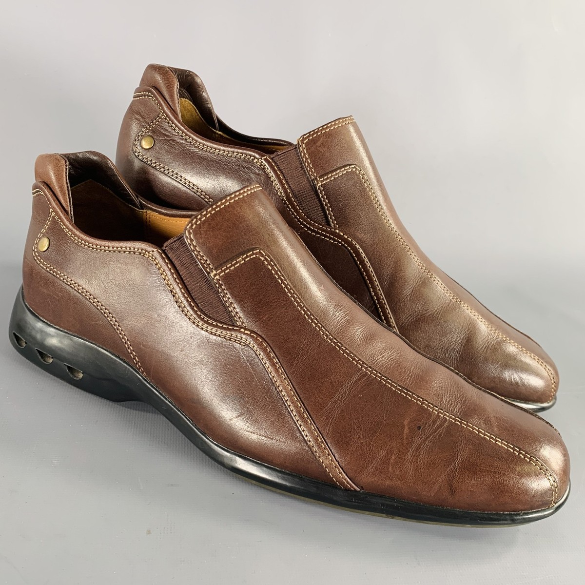 COLE HAAN Size 9.5 Brown Contrast Stitch Leather Slip On  display picture 1