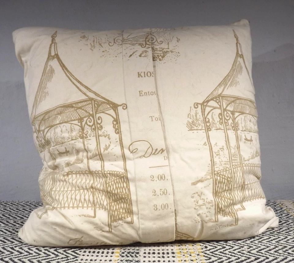 Pottery Barn Orange Cream Floral Embroidered Feather Pillow - French Script - Image 2 of 3