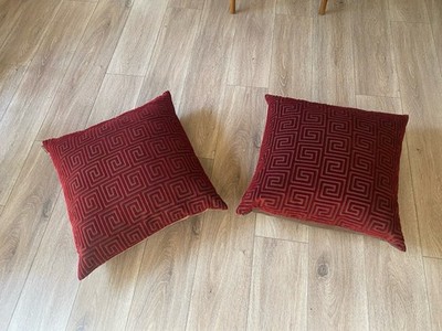 Lot of 2 DV Kap Home Luxury Accent Pillows MCM Red Velvet 24'' Square Geometric