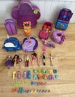 Polly Pocket Lot of 49: 8 Dolls, 4 Compacts, Clothes, Shoes, Carrying Case, Car