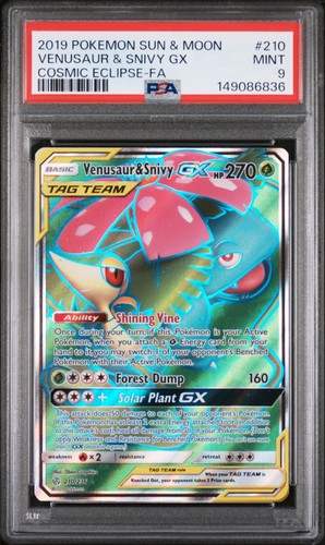 2019 Pokemon Cosmic Eclipse #210 Venusaur & Snivy GX Full Art PSA 9 Mint