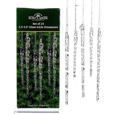 Sparkling Twisted Clear Crystal Glass Icicles 24 Piece Ornament Christmas Decor