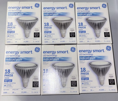 #ad Lot of 6 New GE LED Low Glare 18W PAR38 3000K FLOOD LIGHT LED18P38S930 40 $85.50