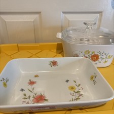 Vintage Cookware Lot 2pc - CorningWare Meadow...
