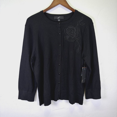 GNW Great Northwest NWT Woman's Cardigan Sweater Size XL Black Embroidery Floral