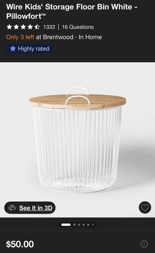 Pillowfort Wire Basket Storage White NWT