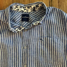 Tommy Bahama Mens Medium Blue White Striped LS 100% Linen Button Down Shirt XXL