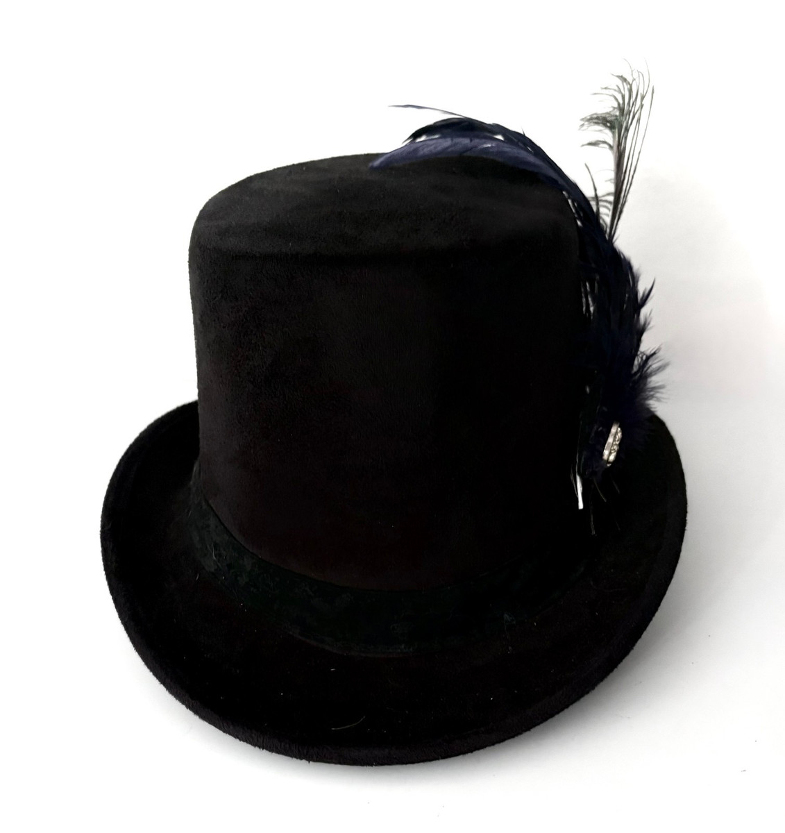 ELOPE BLACK SUEDED FELT FESTIVAL TOP HAT WITH FEATHERS, EUC View 2