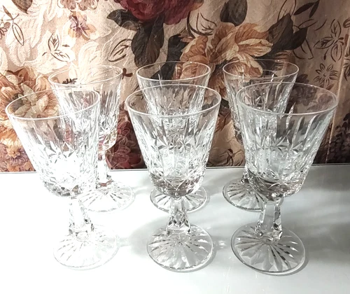 Six Vintage Waterford Crystal Rosslare Water Wine Glasses Stems Old English Mark