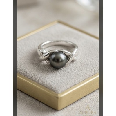 Honora Sterling Silver Black Pearl Bypass Ring Size 6
