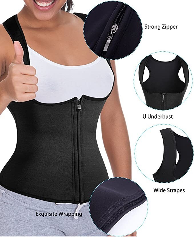 GAODI Women Waist Trainer Corset Neoprene Sauna Tank Top Zipper
