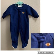 Dr Denton Blue Fleece Football Footie Pajamas Non Skid Feet Size 9-12 Months New