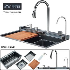 Flying Rain Stainles Steel Watefall Kitchen Sink With Pull Down Faucet 29.5 INCH
