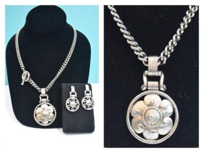 Vintage Givenchy Necklace Earring Set Matt Silver Logo Signed Elegant