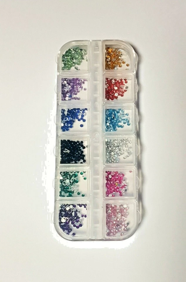 1200 Rhinestones Crystal 12 Colour Flat Back Resin Nail Art Face Gems Crafts - Image 2 of 3