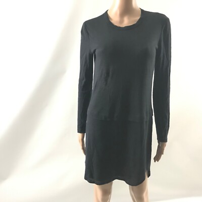 A.L.C Women Black 100% Linen Drop Waist Shirt Dress Long Sleeve Scoop Neck  XS | eBay