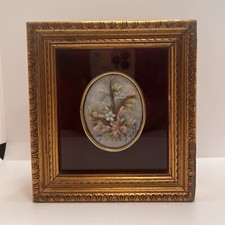 Miniature Capodimonte Signed 3D Porcelain Flowers Framed Wall Plaque