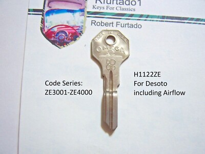 Yale Omega DPCD Key Blank for Vintage 1934 Desoto inc. Airflow H1122ZE