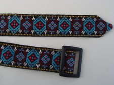 VTG Multicolor Pattern Fabric Belt Retro w Black Slide Buckle Approx 36"