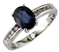 1.18CT DIAMOND  AAA SAPPHIRE 14KT WHITE GOLD 3D OVAL  ROUND ENGAGEMENT RING