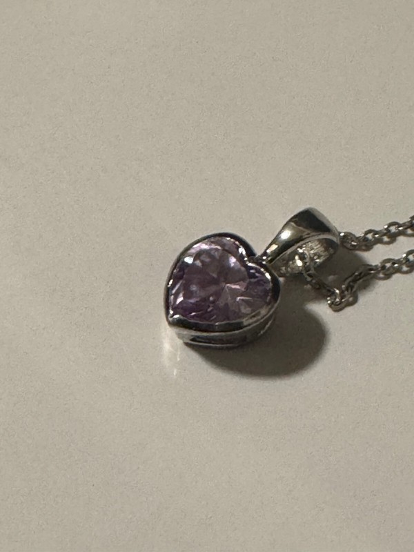 ESTATE PURPLE STONE HEART PENDANT STERLING WITH 20" CHAIN!